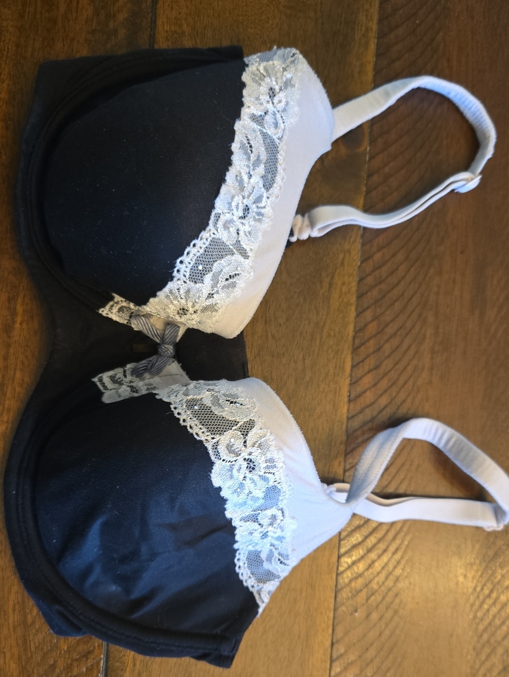 Victoria's Secret Black and White Lace Balcony Bra